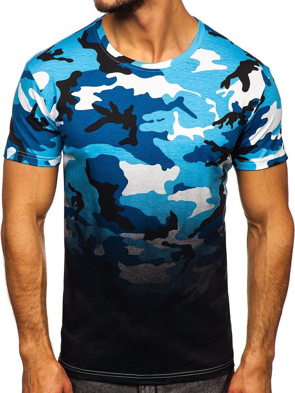 Herren T-Shirt mit Motiv Camo Azurblau Bolf S808