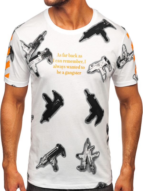 Herren Baumwoll T-Shirt mit Motiv Weiß Bolf MPO3471