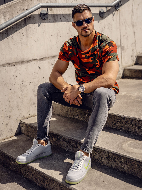 Herren T-Shirt Camo Grün-Orange Bolf S807A1