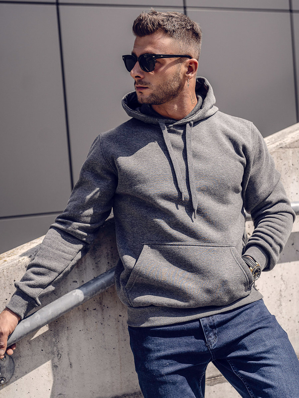 Herren Kapuzenpullover mit Kängurutsche Schwarzgrau Bolf 1004