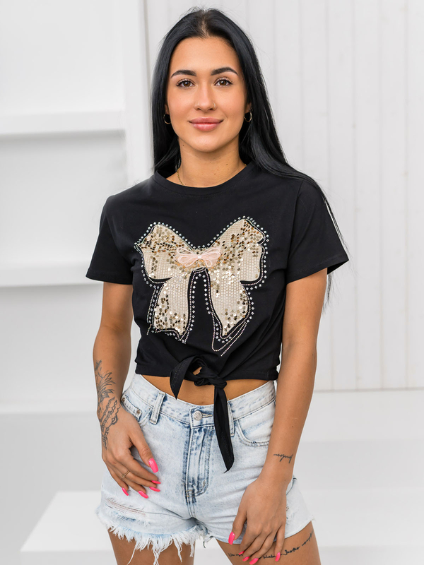 Damen T-Shirt mit Applikation Schwarz Bolf 96T612