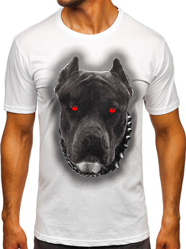 Herren Baumwoll T-Shirt mit Motiv Weiß Bolf 5066