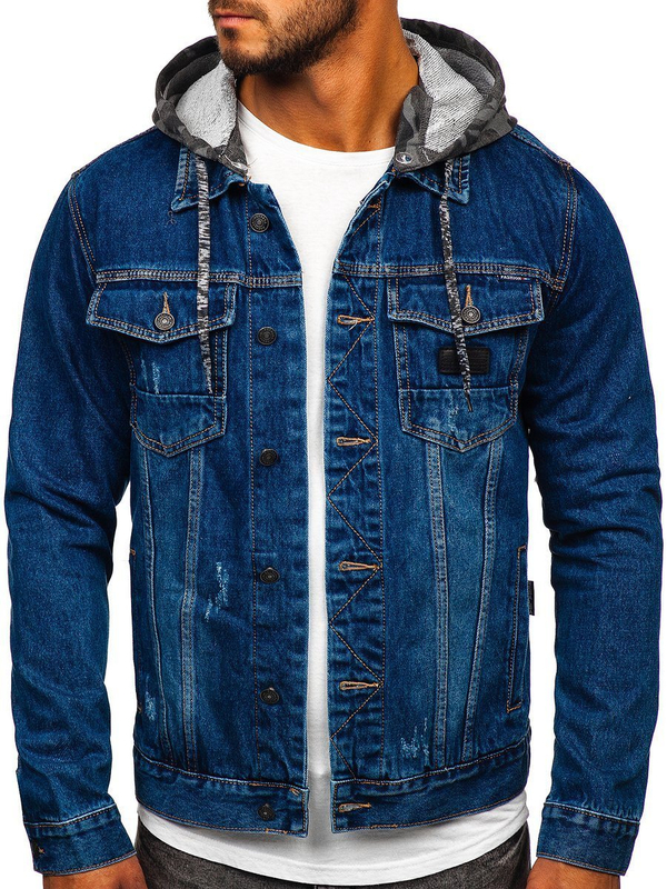 Herren Jeansjacke mit Kapuze Dunkelblau Bolf RB9824-1