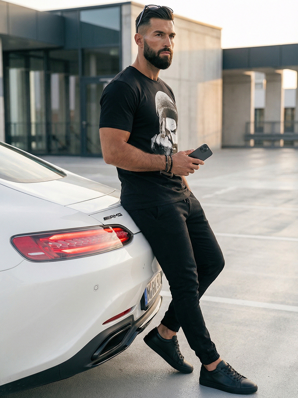 Herren T-Shirt mit Motiv Schwarz Bolf 142175A