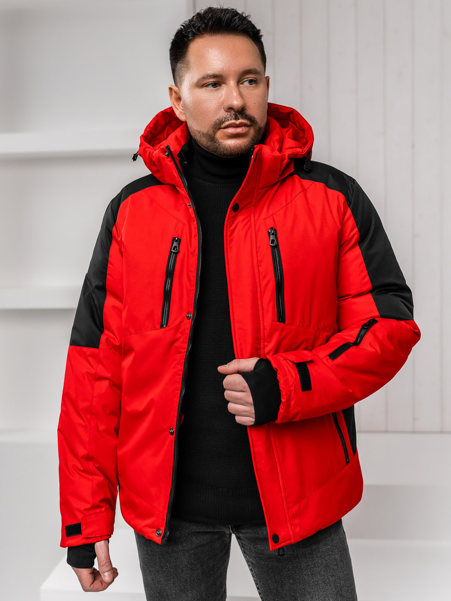 Jacke Winter Parka Herren Rot Parka Daunenmantel Herren Rot Derbe