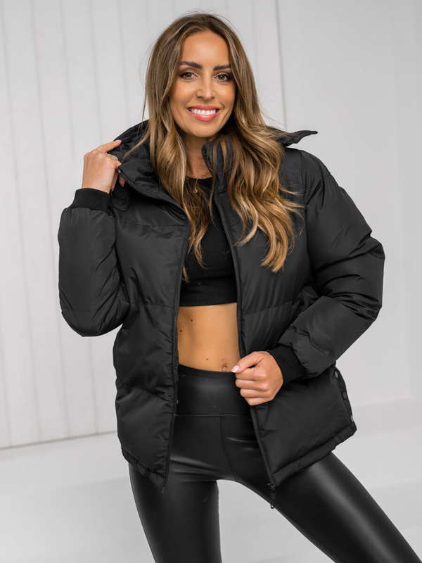Damen Gepolsterte Winterjacke mit Kapuze Schwarz Bolf 5M3169