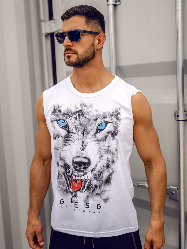 Herren Tank Top mit Motiv Bolf Weiß14824A