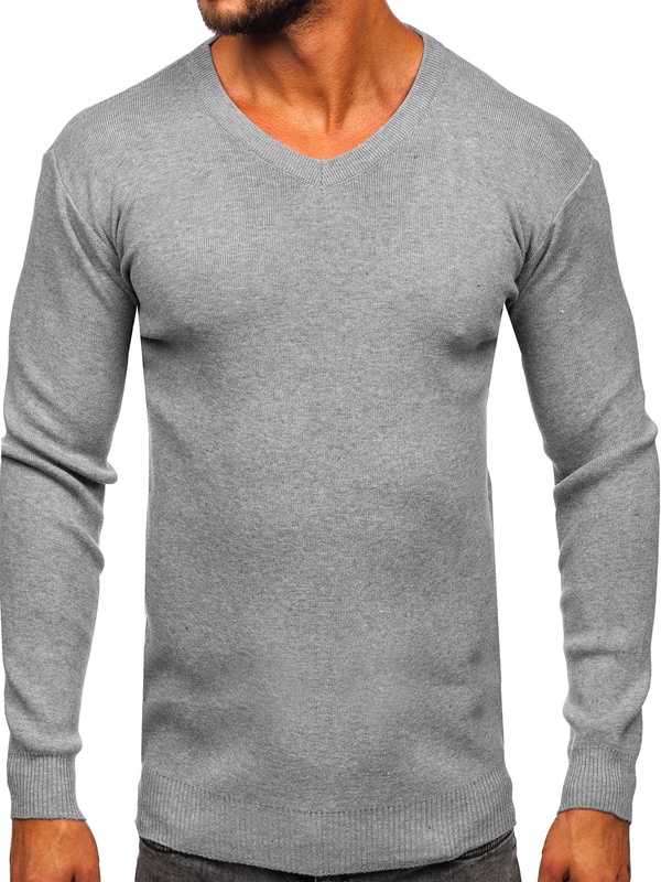Herren Pullover mit V-Ausschnitt Basic Grau Bolf S8533