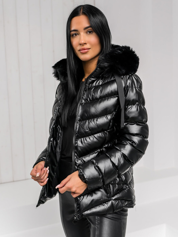 Damen Gepolsterte Winterjacke mit Kapuze Schwarz Bolf 5M3138A1