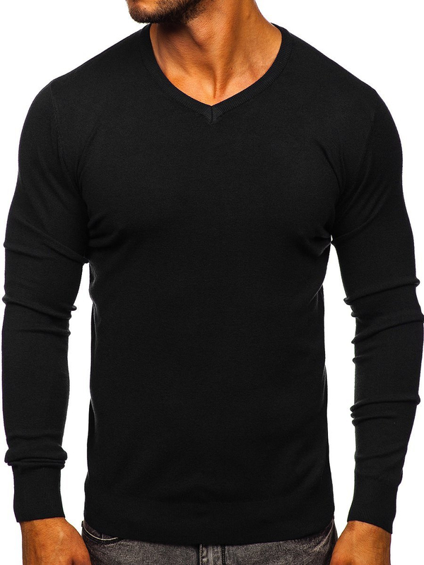Herren Pullover mit V-Ausschnitt Schwarz Bolf YY03