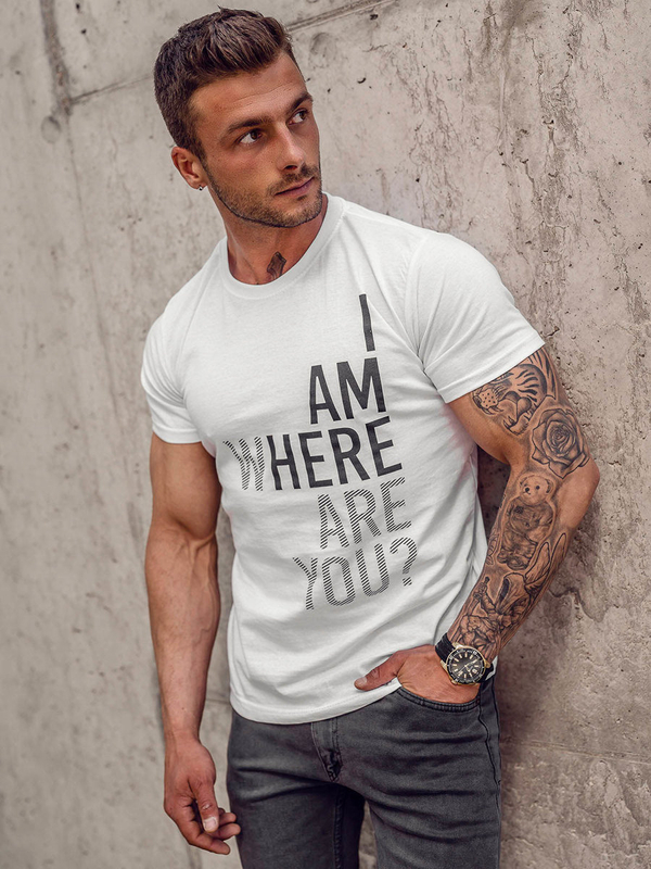Herren Baumwoll T-Shirt mit Motiv Weiß Bolf 0404TA