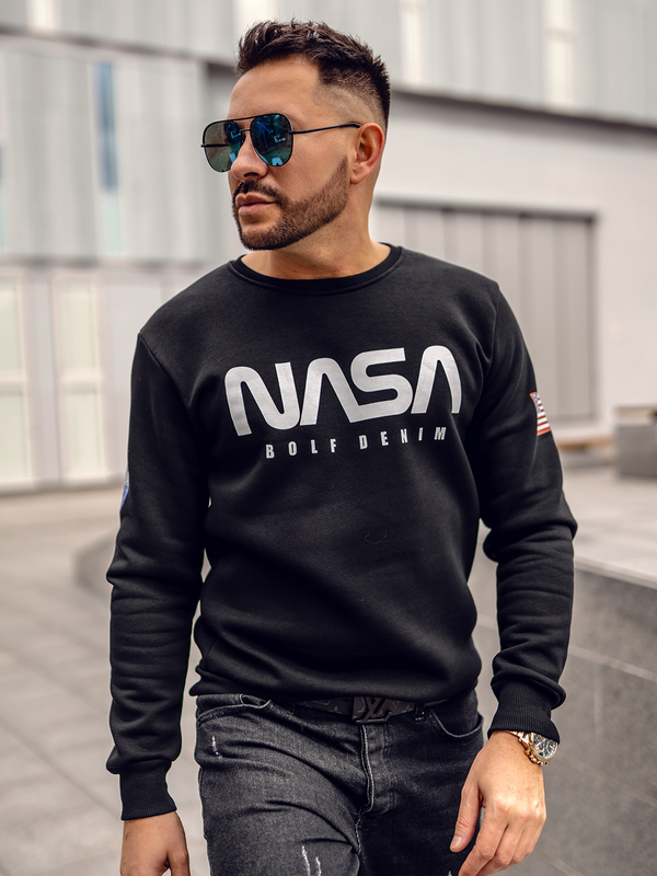 Herren Sweatshirt ohne Kapuze mit Motiv Schwarz Bolf 146955A