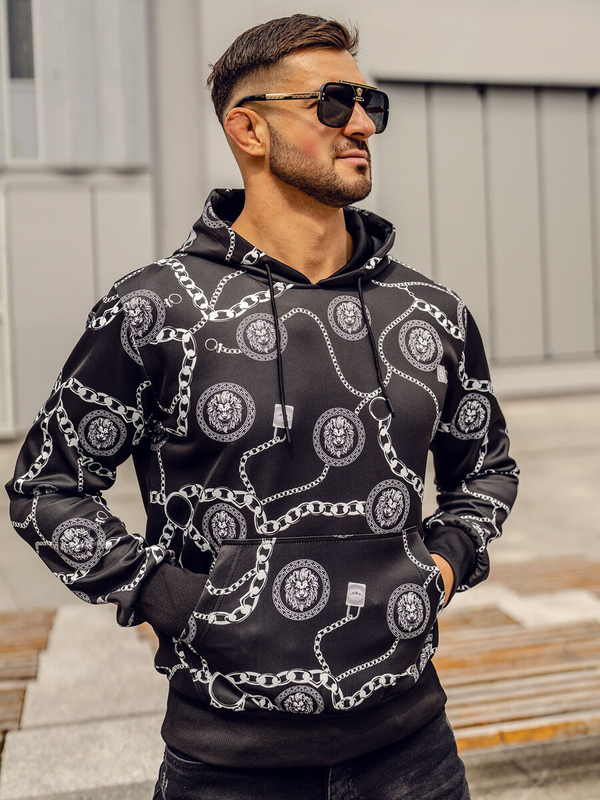 Herren Kapuzenpullover mit Motiv Schwarz Bolf HM336