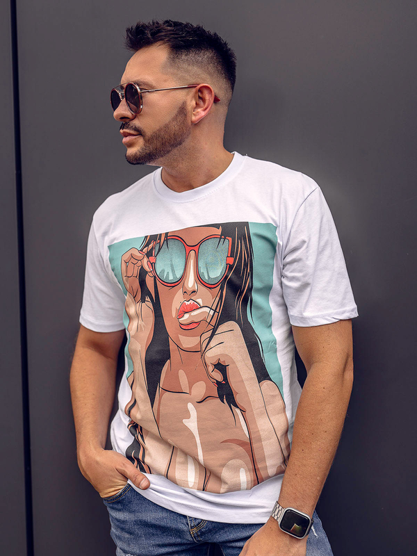 Herren Baumwoll T-Shirt mit Print Weiß Bolf 143019A