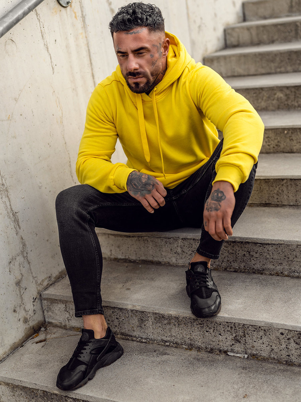 Herren Kapuzenpullover mit Kängurutasche Gelb Bolf 2009A