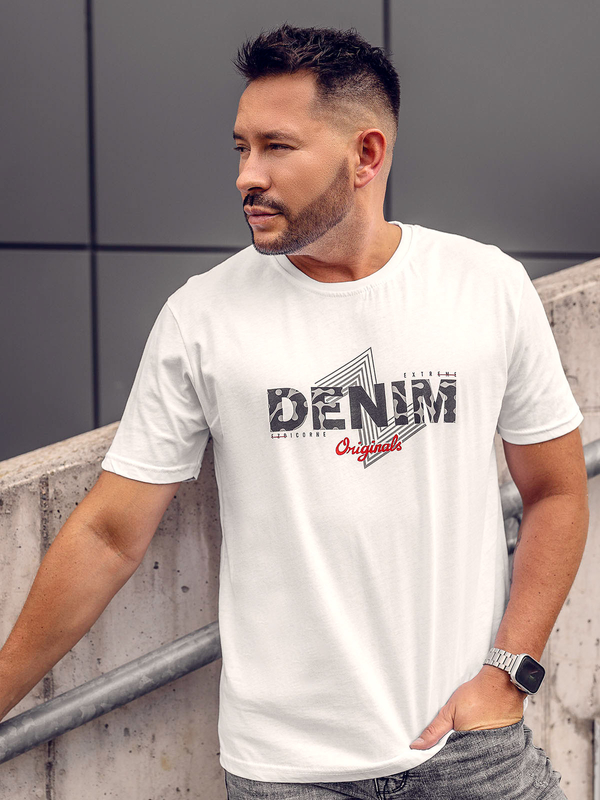 Herren Baumwoll T-Shirt mit Motiv Weiß Bolf 14791A