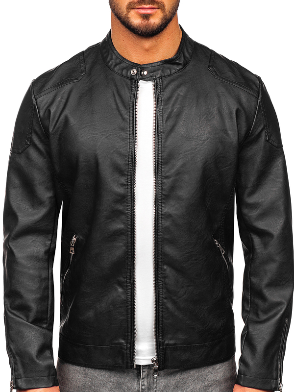 Herren Kunstlederjacke Schwarz Bolf 11Z8027