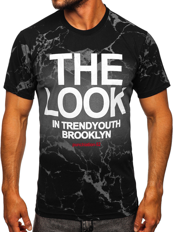 Herren Baumwoll T-Shirt mit Motiv Schwarz Bolf 627-1