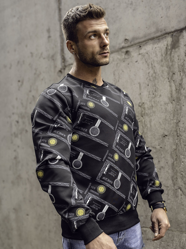 Herren Sweatshirt mit Motiv Schwarz Bolf 8B1110
