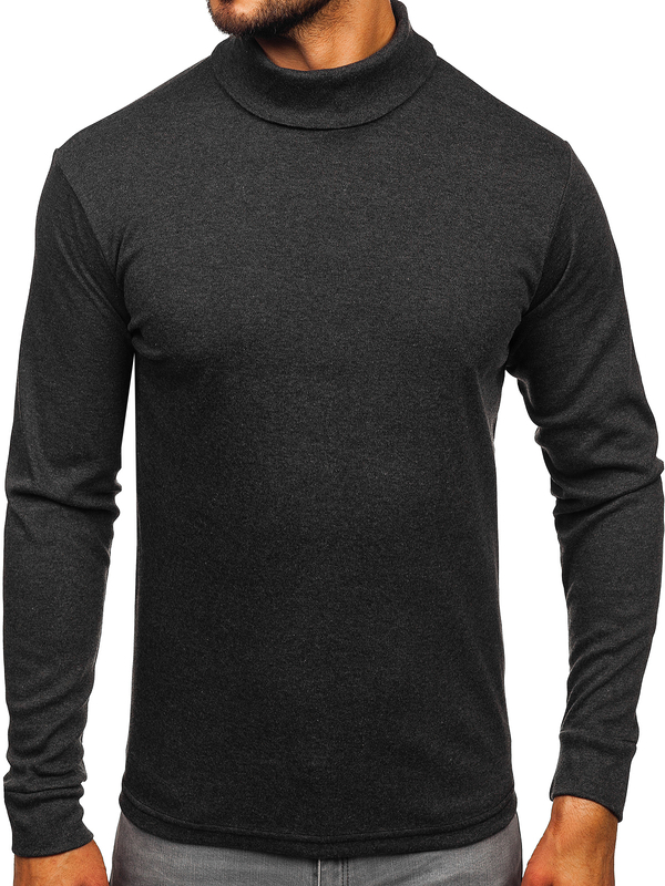Herren Baumwoll Rollkragenpullover basic Schwarzgrau Bolf 535