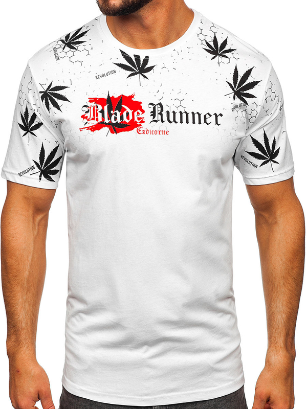 Herren Baumwoll T-Shirt mit Motiv Weiß Bolf 14744