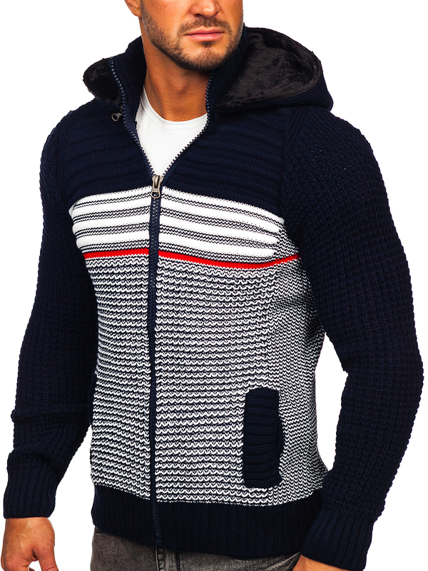 Herren Pullover mit Reißverschluss und Kapuze Warme Sweatjacke Dunkelblau Bolf 2048