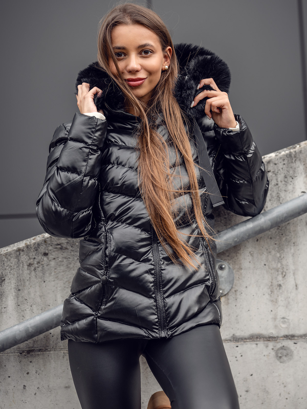 Damen Gepolsterte Winterjacke mit Kapuze Schwarz Bolf 5M3138