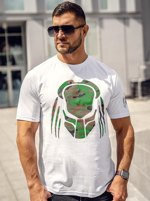 Herren Baumwoll T-Shirt mit Motiv Weiß Bolf 192379A