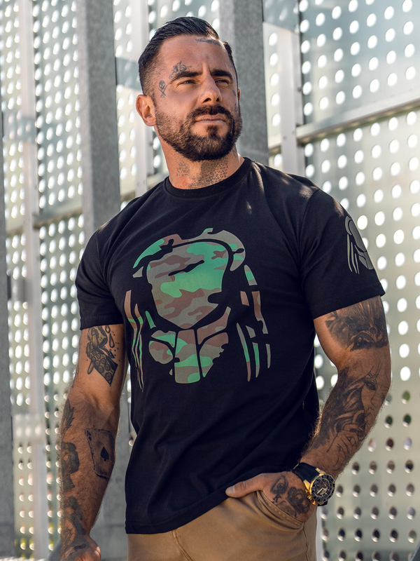Herren Baumwoll T-Shirt mit Motiv Schwarz Bolf 192379A