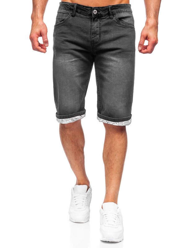 Herren Kurze Hose Jeans Shorts Schwarz Bolf K15004-2