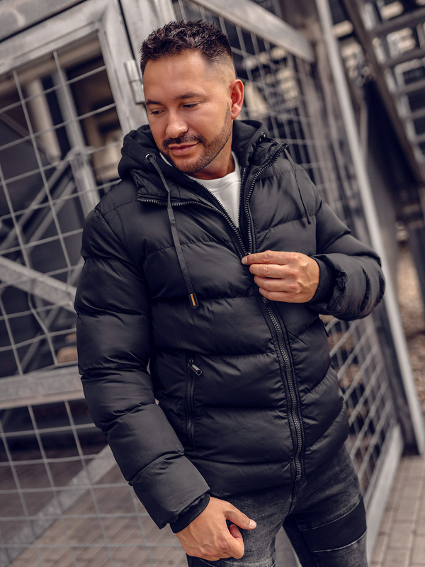 Herren Gepolsterte Winterjacke Schwarz Bolf 7325A