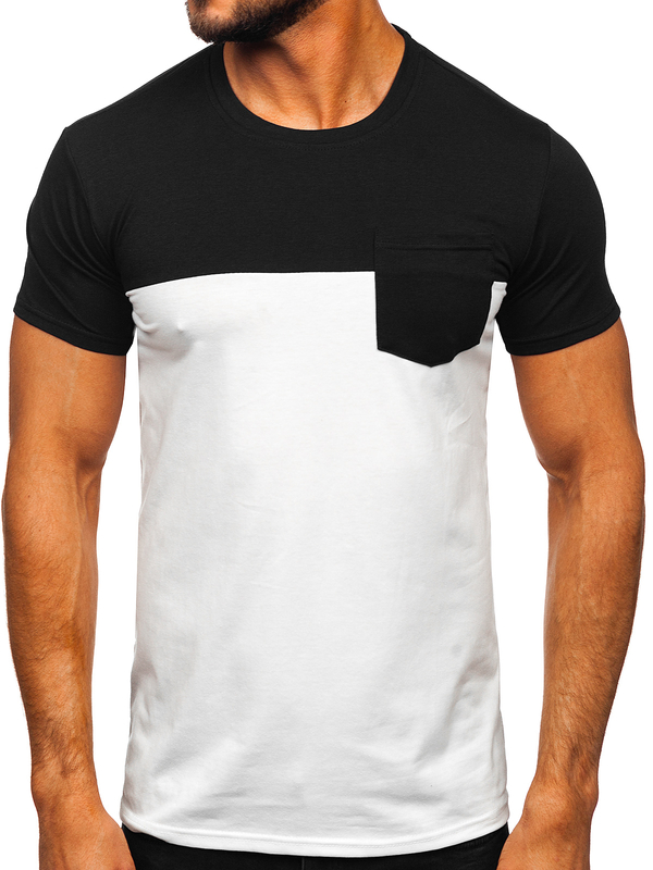 Herren T-Shirt mit Brusttasche Schwarz-Weiß Bolf 8T91