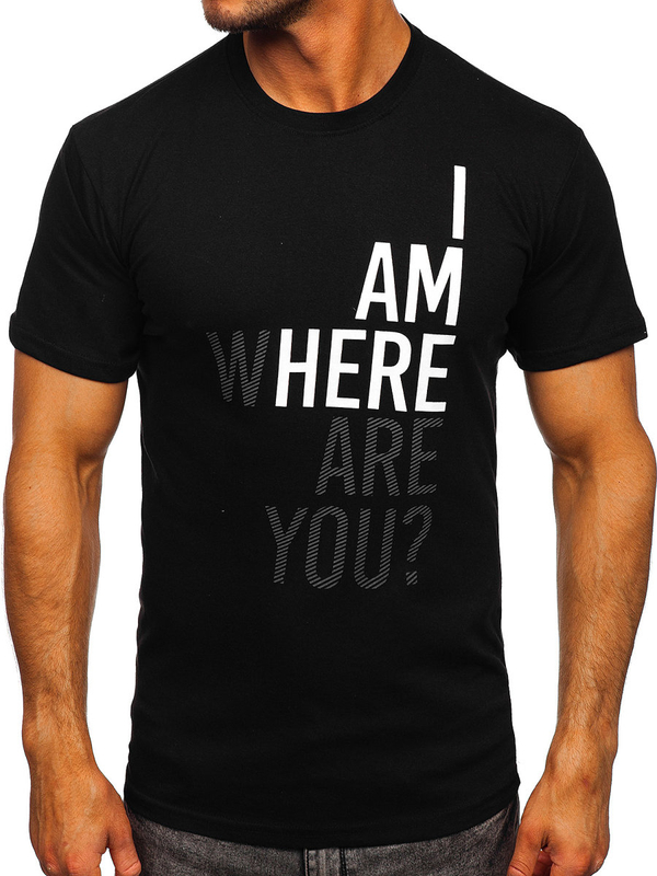 Herren Baumwoll T-Shirt mit Motiv Schwarz Bolf 0404T