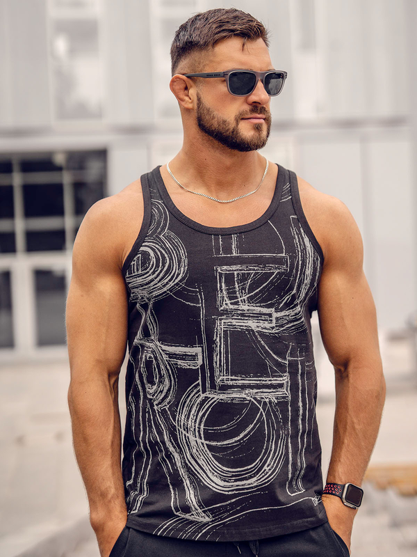 Herren Tank Top mit Motiv Schwarz Bolf 14846A