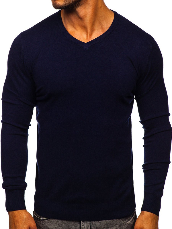 Herren Pullover mit V-Ausschnitt Dunkelblau Bolf YY03