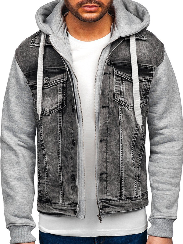 Herren Jeansjacke mit Kapuze Grau Bolf 10350