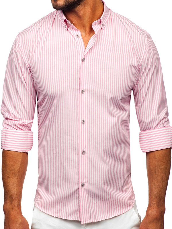 Herren Hemd Langarm Gestreift Rosa Bolf 22731