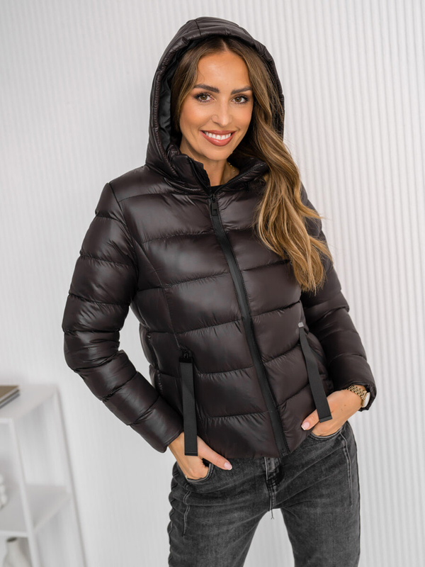 Damen Gepolsterte Winterjacke mit Kapuze Schokoladenbraun Bolf 5M782