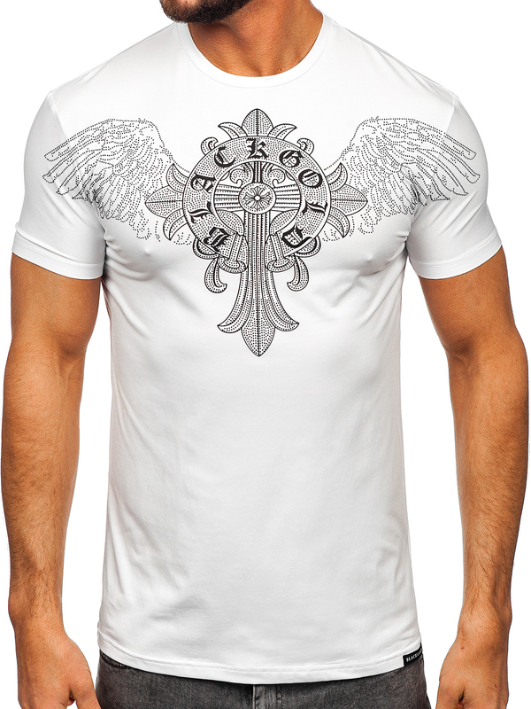 Herren T-Shirt mit Pailletten Motiv Weiß Bolf MT3037