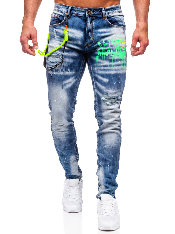 Herren Jeanshose slim fit mit Hosenträgern Dunkelblau Bolf E7853
