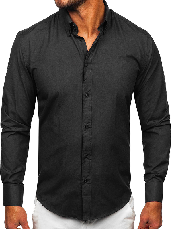 Herren Elegantes Langarm Hemd Schwarzgrau Bolf 5821-1