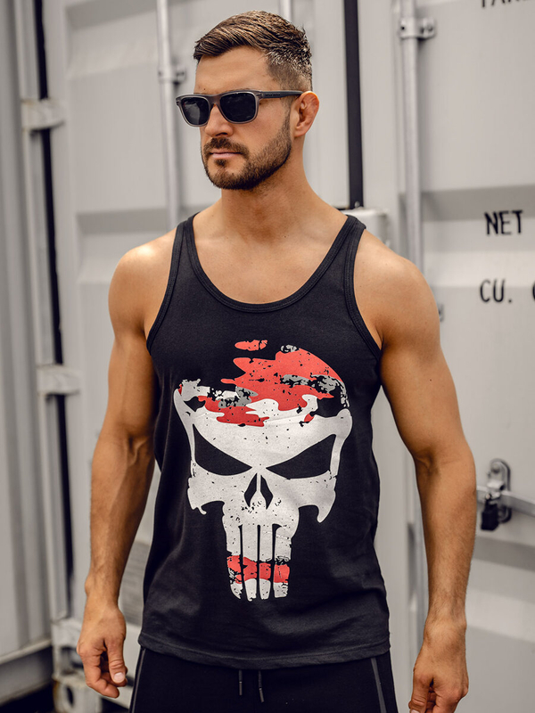 Herren Tank Top mit Motiv Schwarz-Rot Bolf 14849A