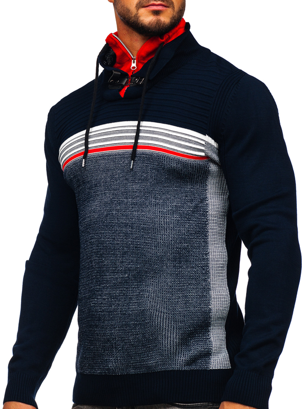 Herren Pullover mit Stehkragen Dunkelblau Bolf 1051