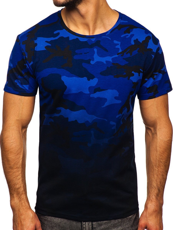 Herren T-Shirt mit Motiv Camo Dunkelblau Bolf S808