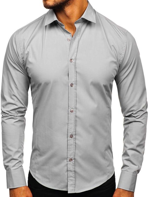 Herren Elegantes Langarmhemd Grau Bolf 1703