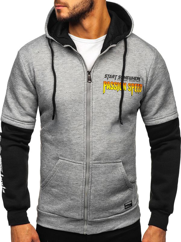 Herren Kapuzenpullover Känguru mit Aufdruck BOLF Grau HY611