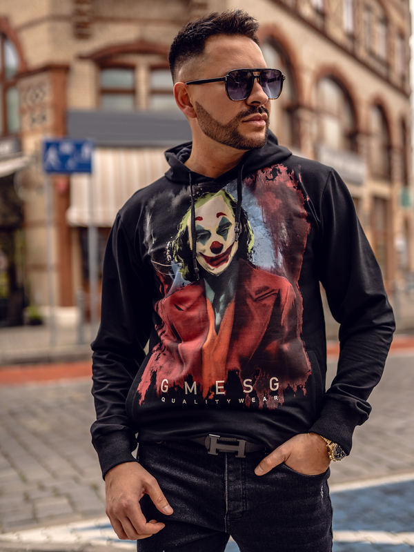 Herren Kapuzenpullover mit Motiv Schwarz Bolf 6161A