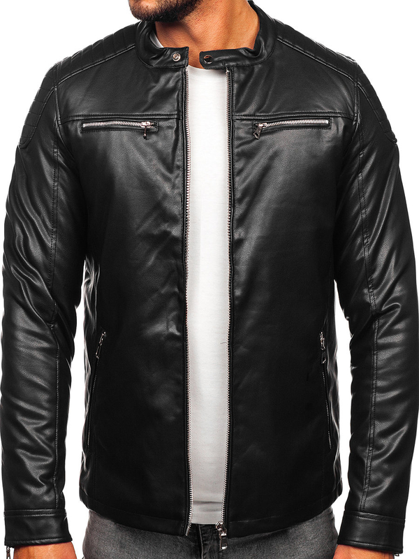 Herren Kunstlederjacke Biker Schwarz Bolf 11Z8001