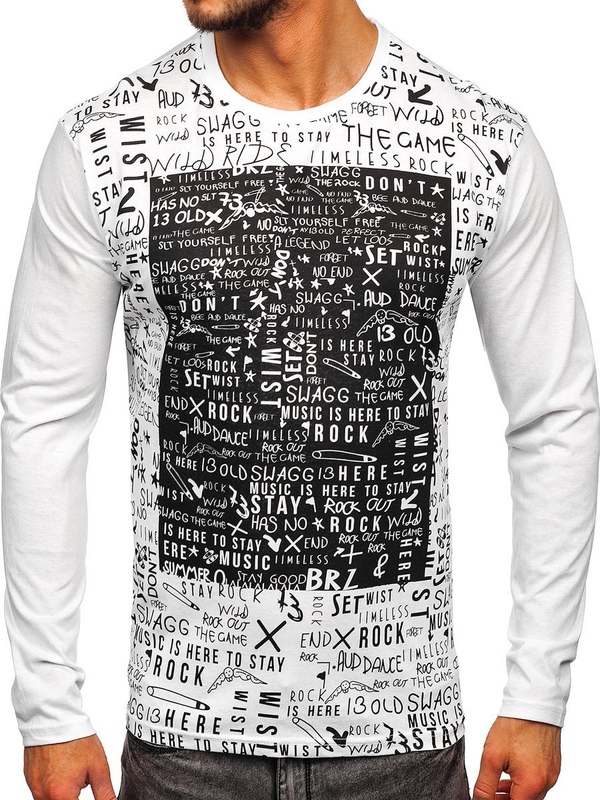 Herren Longsleeve mit Motiv Weiß Bolf 1213