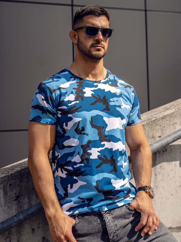 Herren T-Shirt Camo Azurblau Bolf S807A1